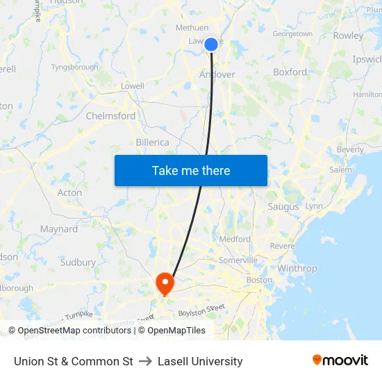 Union St & Common St to Lasell University map