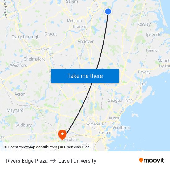 Rivers Edge Plaza to Lasell University map