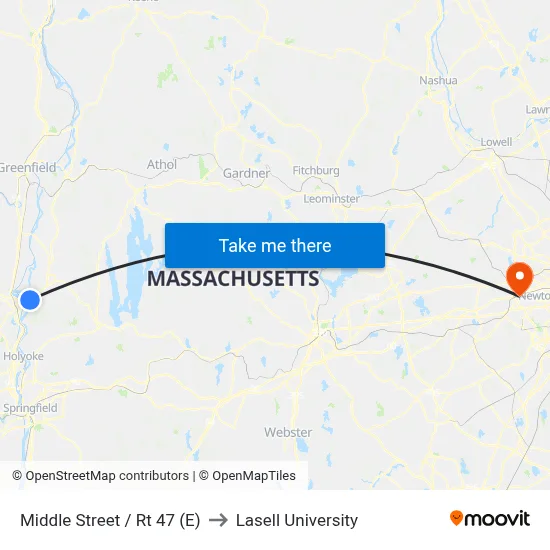 Middle Street / Rt 47 (E) to Lasell University map