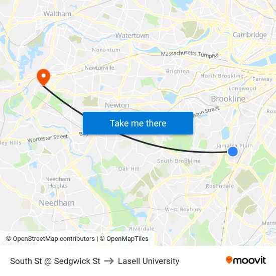 South St @ Sedgwick St to Lasell University map