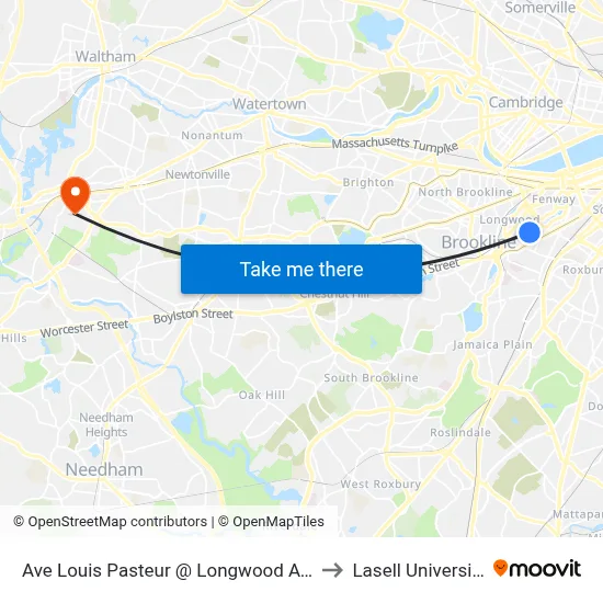Ave Louis Pasteur @ Longwood Ave to Lasell University map