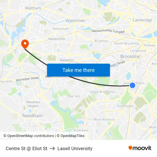 Centre St @ Eliot St to Lasell University map