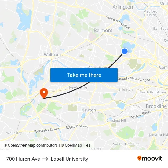 700 Huron Ave to Lasell University map