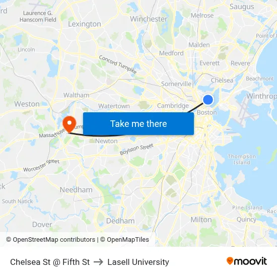 Chelsea St @ Fifth St to Lasell University map