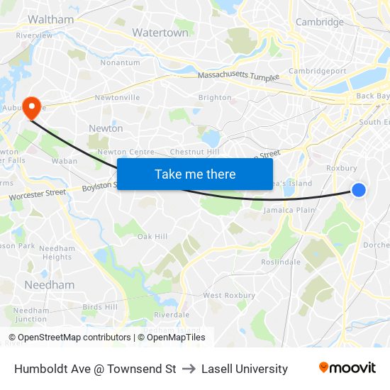 Humboldt Ave @ Townsend St to Lasell University map