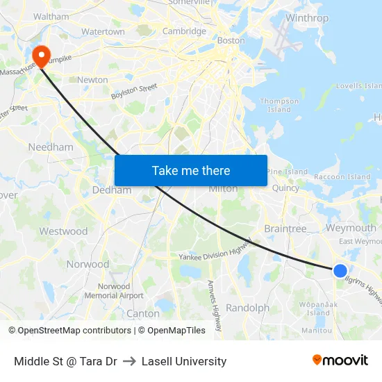 Middle St @ Tara Dr to Lasell University map