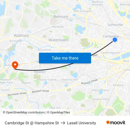 Cambridge St @ Hampshire St to Lasell University map
