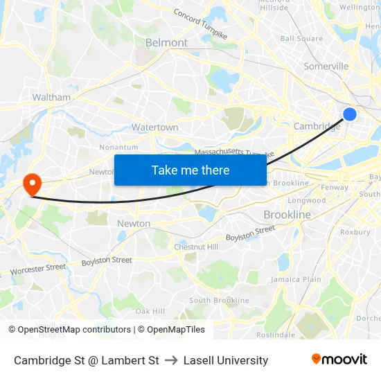 Cambridge St @ Lambert St to Lasell University map
