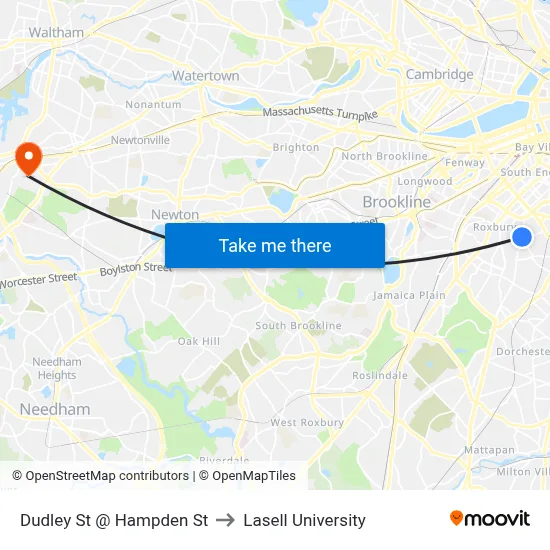 Dudley St @ Hampden St to Lasell University map