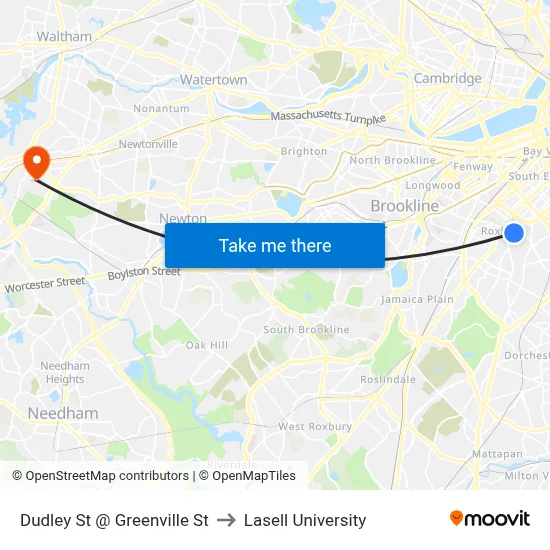 Dudley St @ Greenville St to Lasell University map