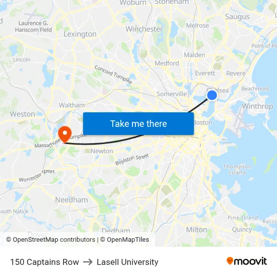 150 Captains Row to Lasell University map
