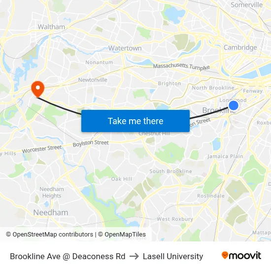 Brookline Ave @ Deaconess Rd to Lasell University map