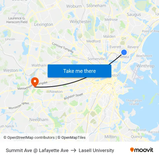 Summit Ave @ Lafayette Ave to Lasell University map
