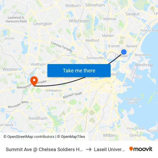 Summit Ave @ Chelsea Soldiers Home to Lasell University map