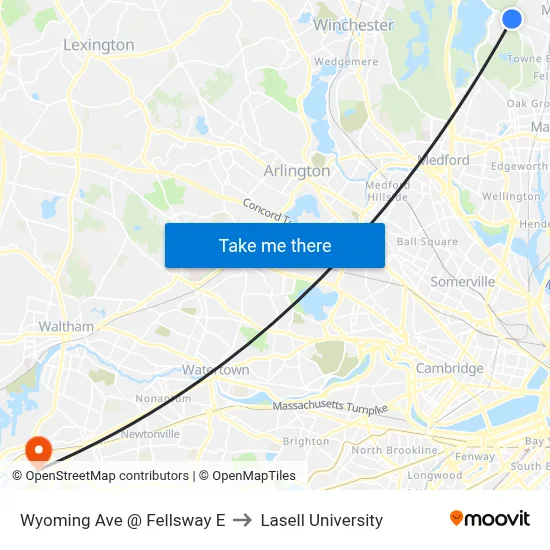 Wyoming Ave @ Fellsway E to Lasell University map