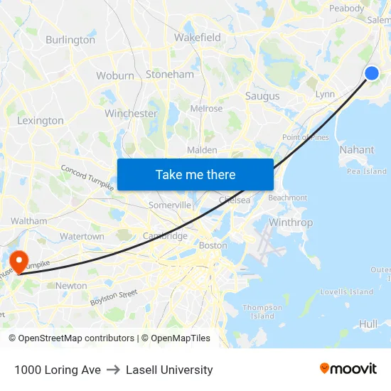 1000 Loring Ave to Lasell University map