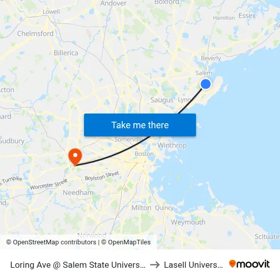 Loring Ave @ Salem State University to Lasell University map