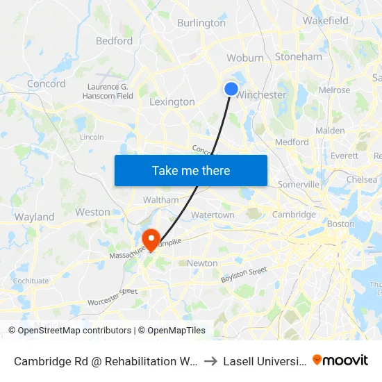 Cambridge Rd @ Rehabilitation Way to Lasell University map