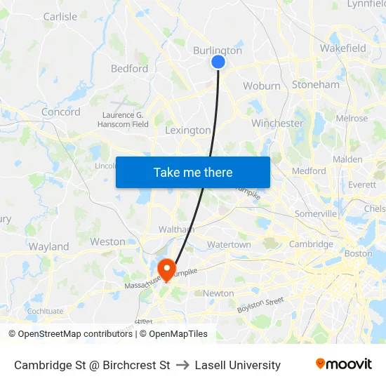 Cambridge St @ Birchcrest St to Lasell University map
