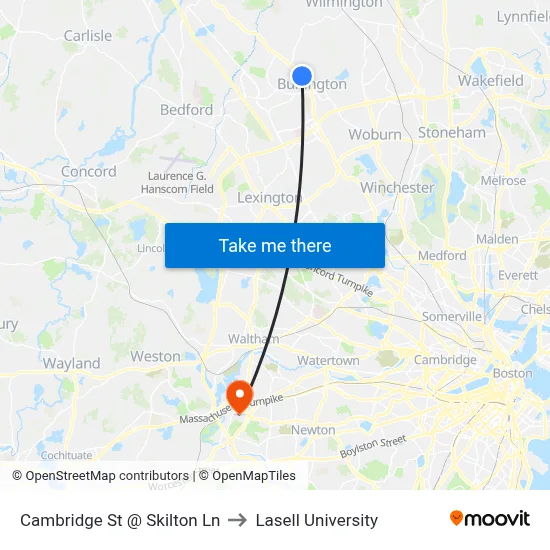 Cambridge St @ Skilton Ln to Lasell University map