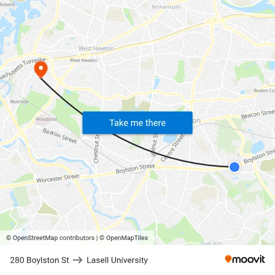 280 Boylston St to Lasell University map