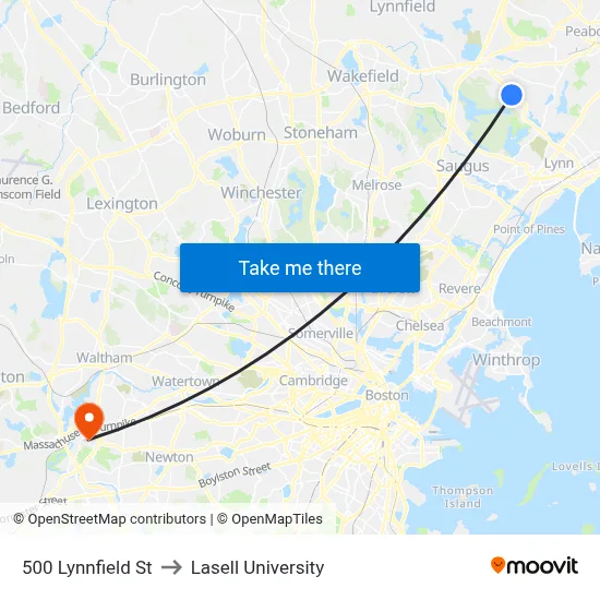 500 Lynnfield St to Lasell University map