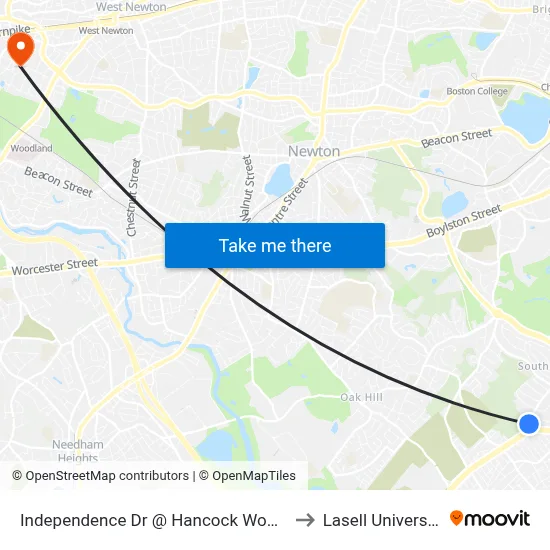 Independence Dr @ Hancock Woods to Lasell University map
