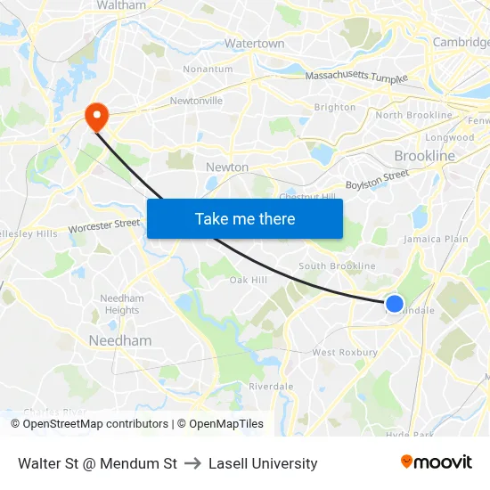 Walter St @ Mendum St to Lasell University map