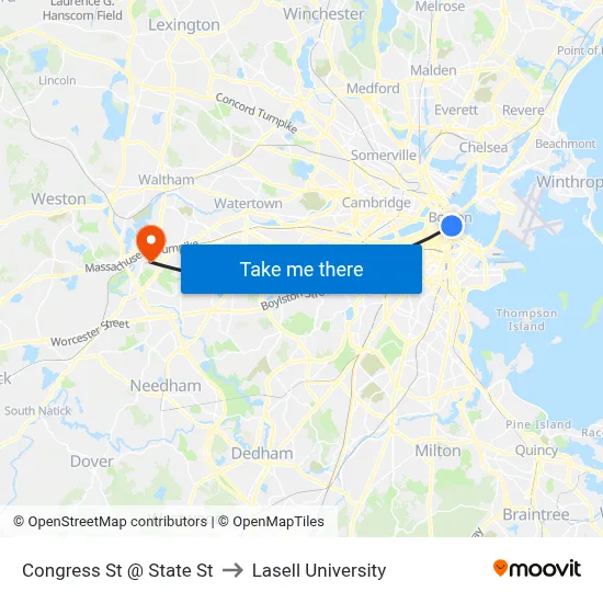 Congress St @ State St to Lasell University map