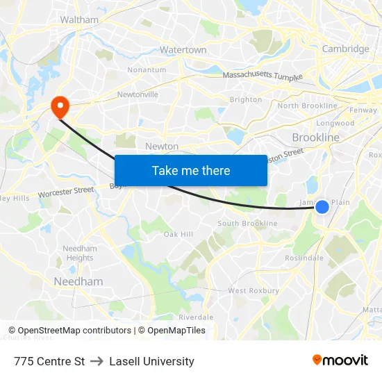 775 Centre St to Lasell University map