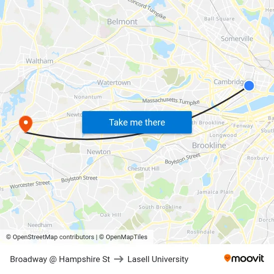 Broadway @ Hampshire St to Lasell University map