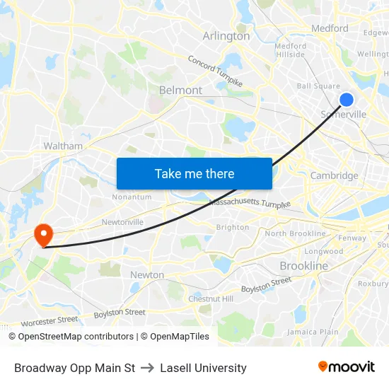 Broadway Opp Main St to Lasell University map