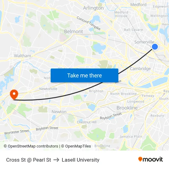 Cross St @ Pearl St to Lasell University map