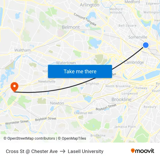 Cross St @ Chester Ave to Lasell University map