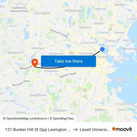121 Bunker Hill St Opp Lexington St to Lasell University map