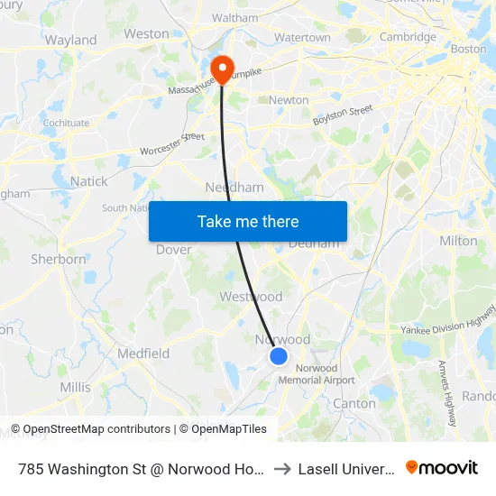 785 Washington St @ Norwood Hospital to Lasell University map