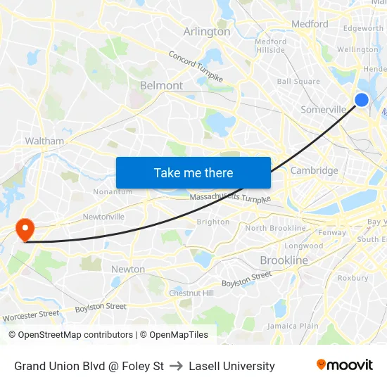 Grand Union Blvd @ Foley St to Lasell University map