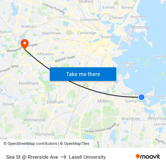 Sea St @ Riverside Ave to Lasell University map