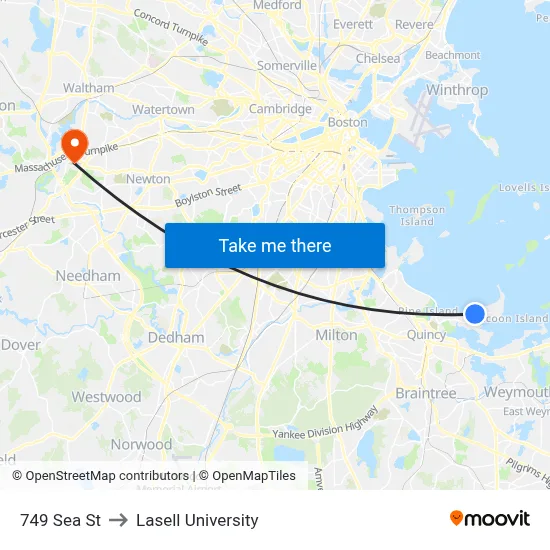 749 Sea St to Lasell University map