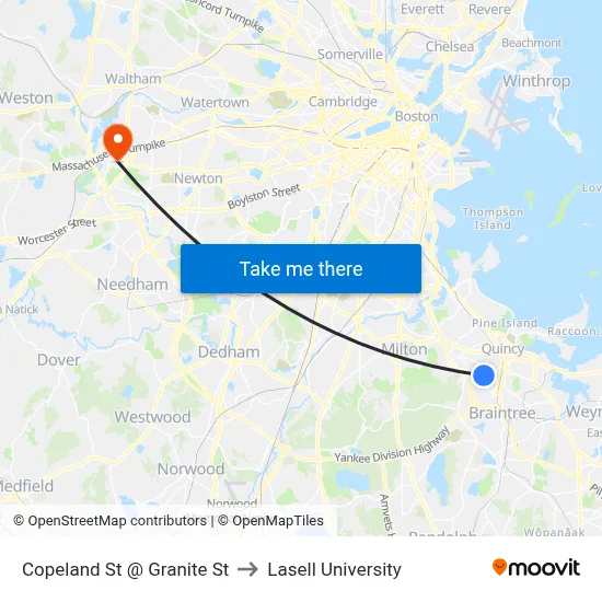 Copeland St @ Granite St to Lasell University map