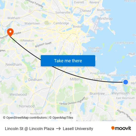 Lincoln St @ Lincoln Plaza to Lasell University map