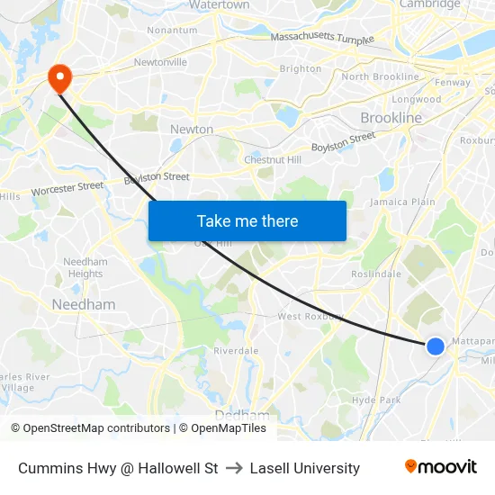 Cummins Hwy @ Hallowell St to Lasell University map