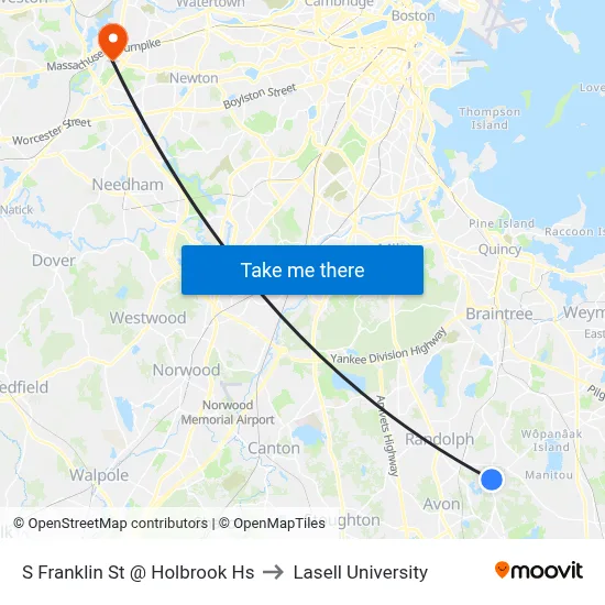 S Franklin St @ Holbrook Hs to Lasell University map