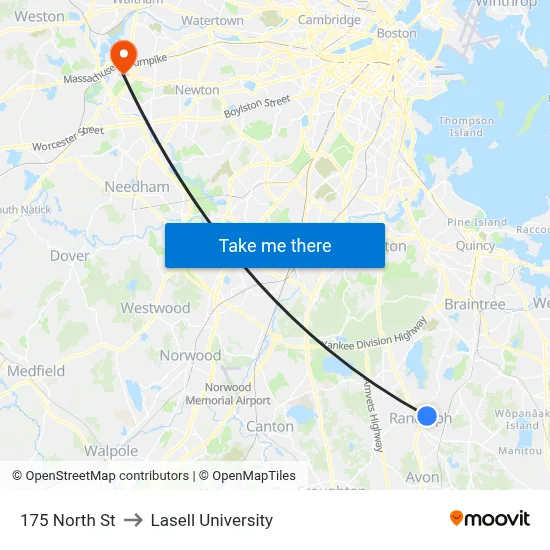 175 North St to Lasell University map
