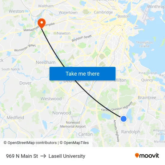 969 N Main St to Lasell University map