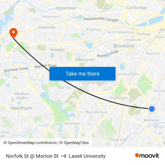 Norfolk St @ Morton St to Lasell University map