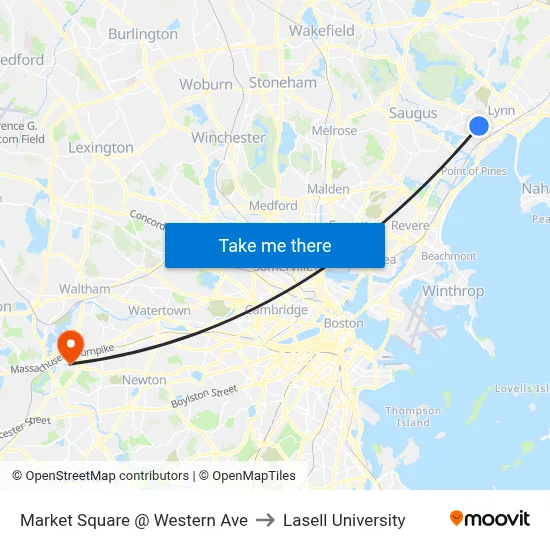 Market Square @ Western Ave to Lasell University map