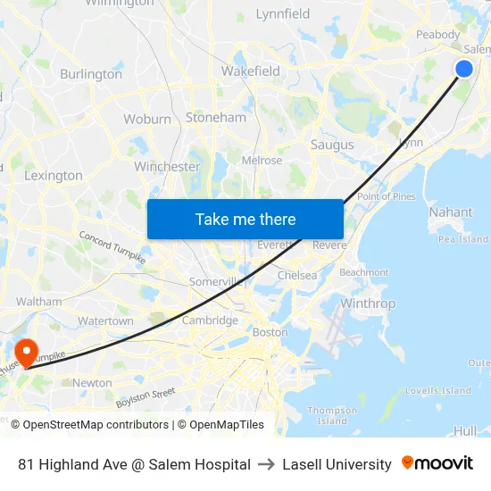 81 Highland Ave @ Salem Hospital to Lasell University map