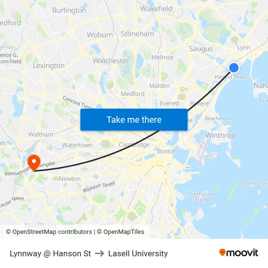 Lynnway @ Hanson St to Lasell University map