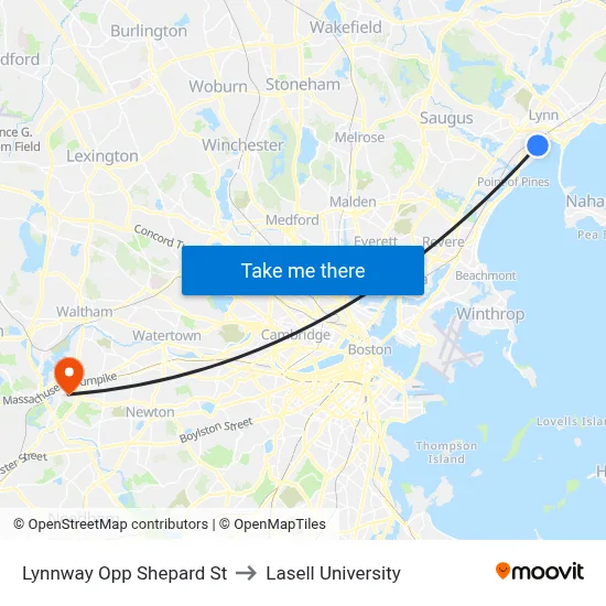 Lynnway Opp Shepard St to Lasell University map